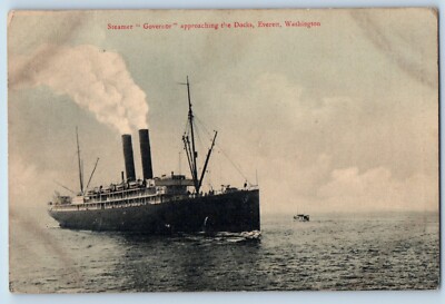 Everett Washington WA Postcard Steamer Governor Docks Ship c1910 Vintage Antique