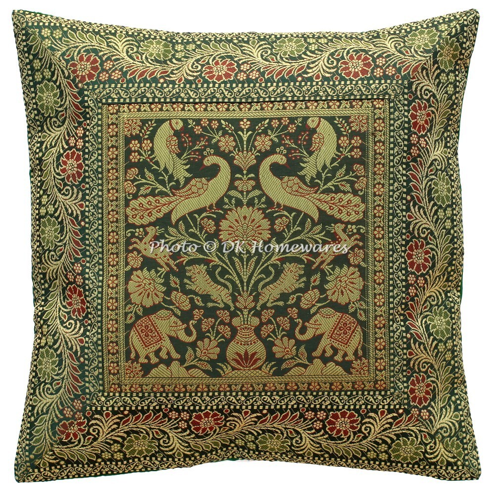 Boho Indian Brocade Elephant Jacquard Pillow Cover 40x40 cm