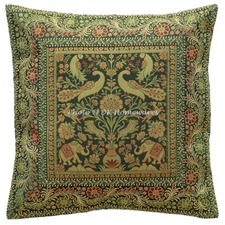 Indian Brocade Throw Pillow Cover Bohemian Jacquard 40x40 cm Elephant Pillowcase