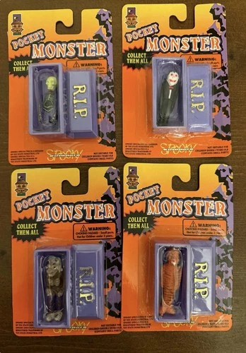 Lot 0f 4 Vintage Toy State Pocket Monster Coffin 1990's Mummy Wolfman Skull Drac