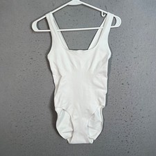 Calvin Klein Womens White Bodysuit Size Small With Ribbed Details