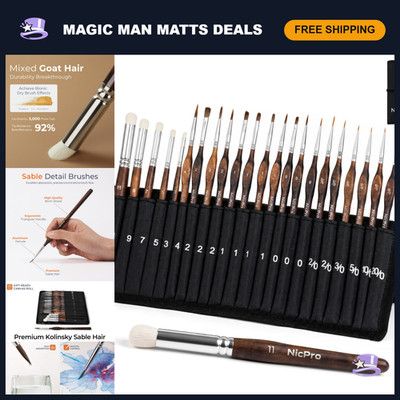 22 PCS Kolinsky Sable Miniature Paint Brushes Set - Detail & Dry Brush Art Tools