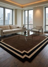 Hand Tufted Wool Area Rug, Modern Brown Black Beige Geometric Rug, Luxury Contem