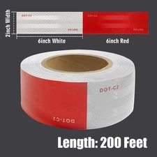 200ft DOT-C2 Red White Reflective Tape 2" Inch High Vis Safety Reflector Trailer