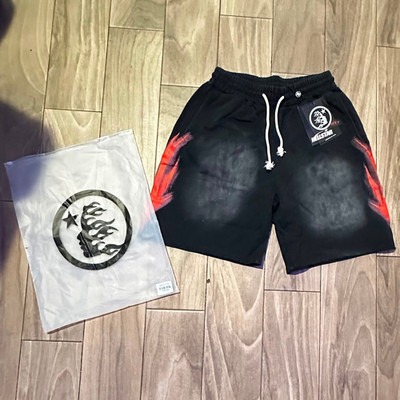 Hellstar Men's Black/Red Graphic Fleece Cotton Sweat Shorts L Drawstring Pockets