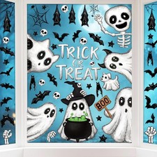 6 Sheets Halloween Window Clings Ghost Skeleton Bat PVC Glass Decorations