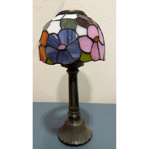 PartyLite 2 pc Tiffany Style Stained Glass Floral Tea Light Candle Holder
