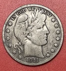 1911 S Barber Silver Half Dollar, Fine+, F.