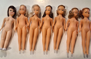Vintage Lot of 7 - 8" Hong Kong Plastic Fashion Dolls for Play or Crafts