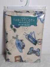 VTG HomeTrends Flower Gardening Vinyl Flannel Back Tablecloth 60  x84  Oblong New