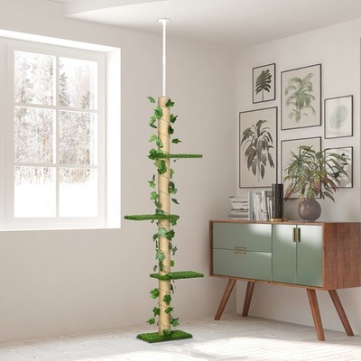 PawHut Kratzbaum 242 cm vom Boden bis zur Decke mit Blättern, grün