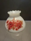 Vintage White Milk Glass Hurricane Parlor Lamp Shade Red Floral Shade Only