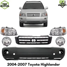 Front Bumper Cover Primed & Headlights Kit For 2004-2007 Toyota Highlander
