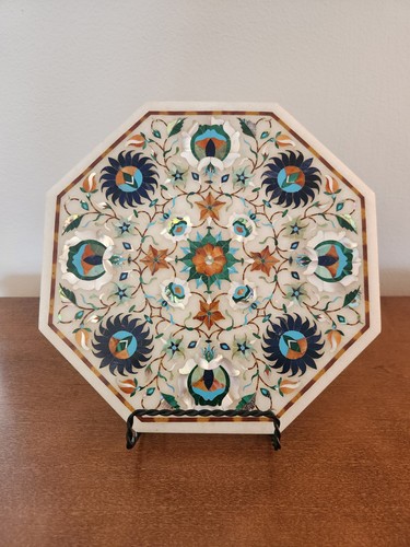 9" Marble Table Top Pietra Dura Art Crafts Handmade Inlaid India