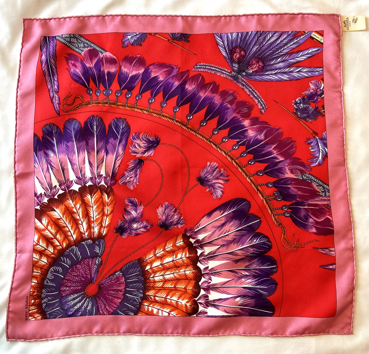 Hermes Brazil II Gavroche 45 Silk Scarf Rose Buvard Rouge Violet