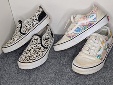 2 Zapatos Vans EE. UU. Missy Niñas Talla 2.5 Asher Dálmata Sin Cordones y Floral Old Skool