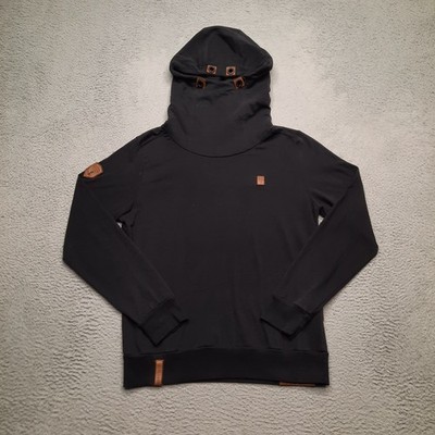Naketano Hoodie Womens Large Black Brown Sweatshirt Jacket Hooded Cowl Neck