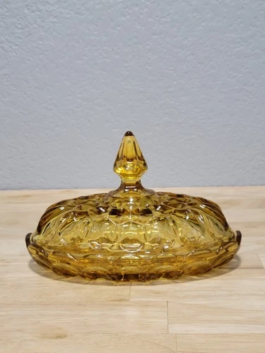 Anchor Hocking Fairfield Amber Glass 7" Butter Dish with Lid