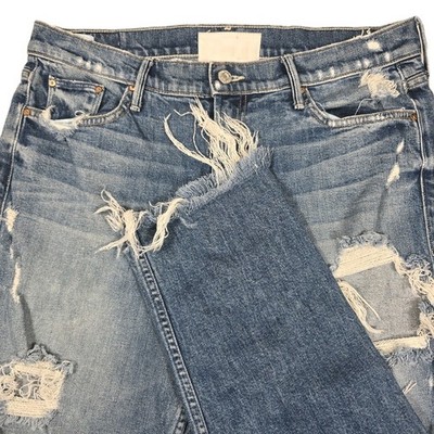 MOTHER Jeans Women's 30x26 Blue The Sinner Ankle Fray Distressed Denim 