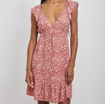 RAILS Anika Babydoll Ruffle Mini Dress Red Ditsy Floral Fairy Coquette Size M