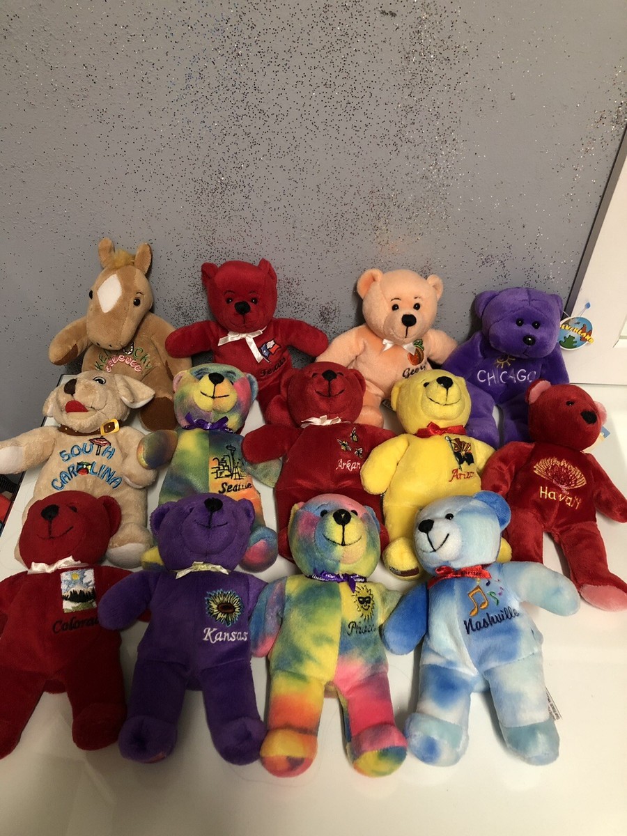 Lot of 17 Symbolz State Plush Handmade Bears Kentucky,GA,KS,AZ,SC