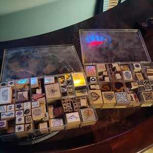 Huge Lot Craft 175 ++++ Stamp Wood Backed Rubber Stamps Various Brands Sizes