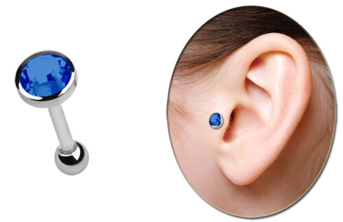 Ohrpiercing Schmuck Ohrstecker Helix Tragus Stecker, Stab mit Kugel und Stein - Bild 9 von 31