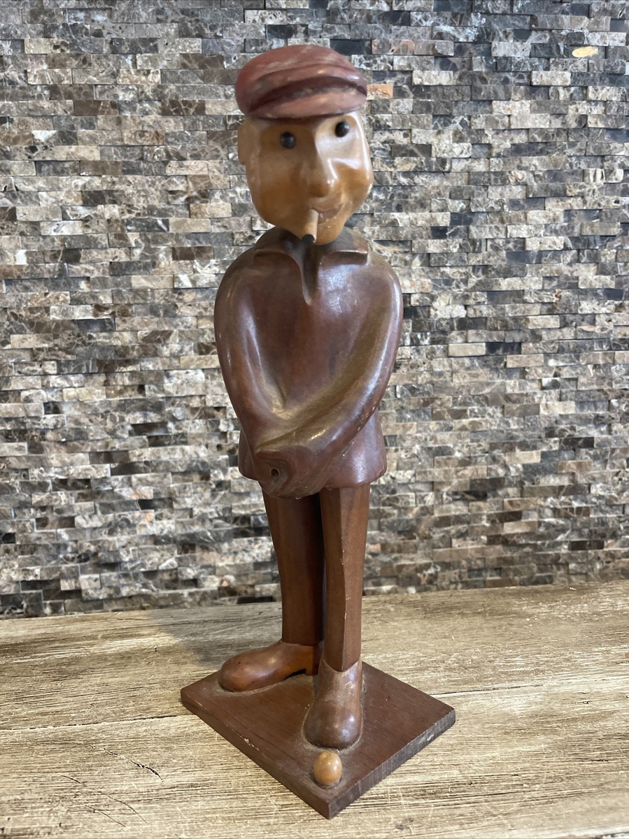 Vintage Romer Hand Carved Wood Golfer Sculpture/Figure With Cigar