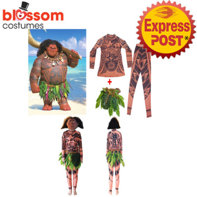 K742 Deluxe Maui Boys Anime Movie Polynesia Princess Moana Cosplay Dress Costume