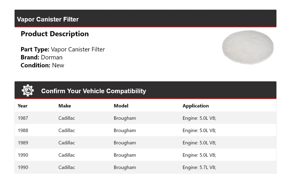 Фильтр канистровый паровой для Cadillac Brougham Dorman 1987-1990 годов выпуска 1988 1989 - Изображение 2 из 4