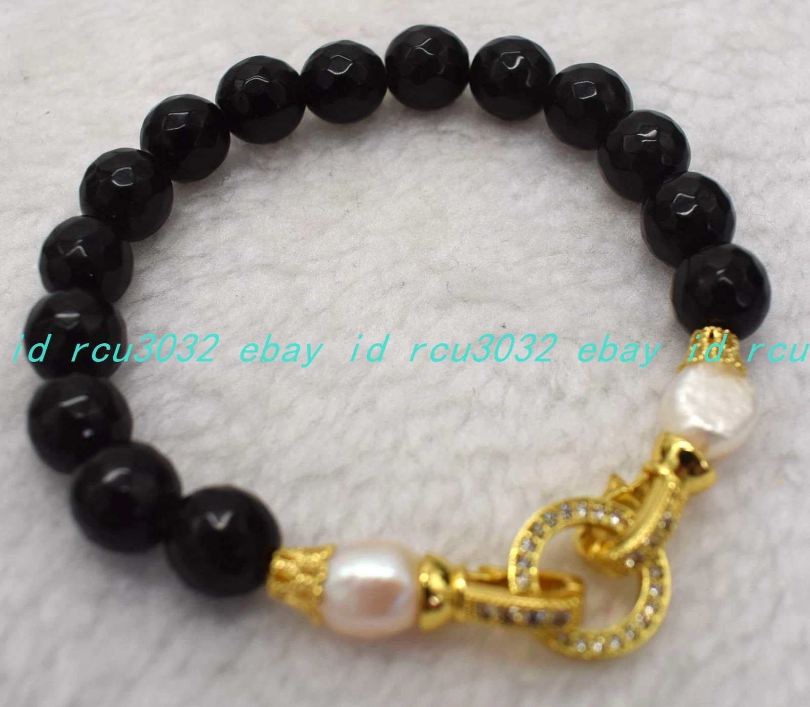 VALENTINO Bracciale Pietra Preziosa Pietra Preziosa Agata Nera Sfaccettata 8 10 mm 7 5 pollici