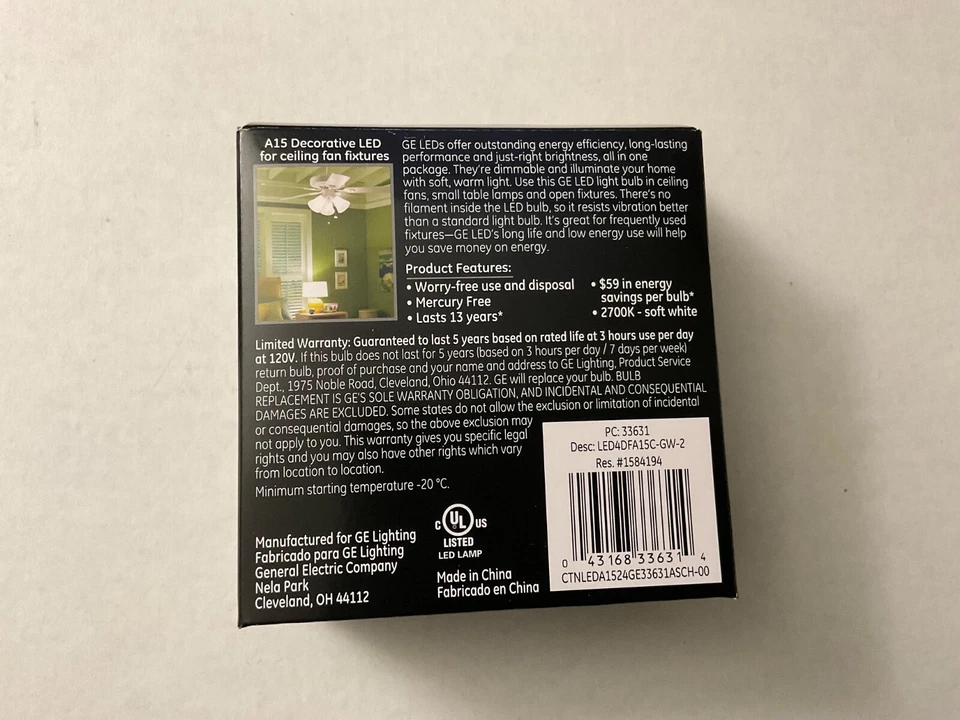GE 33631 FROSTED 4W A15 E12 LED Dimmable Ceiling Fan Light Bulb X6- 2PKs - Image 2 of 4