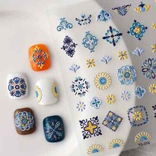 Holographic 3D Engraved Bohemian Nail Art Stickers Self-Adhesive Decals Fashion