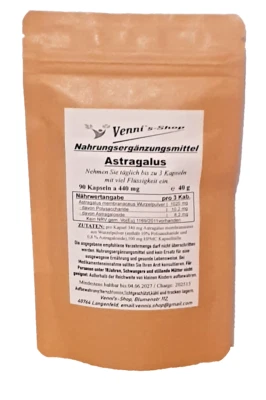 Astragalus 90 Kapsel à 440 mg - 100 % Rohkostqualität; vegan, vennis-shop