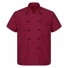 Unisex Chef Jacket Double Breasted Short Sleeve Chef Coat Kitchen Work Uniform