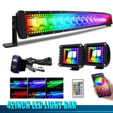 Curved 42 240w Led Light Bar Spot Flood Combo Rgb Halo Ring For Pickup Bumper