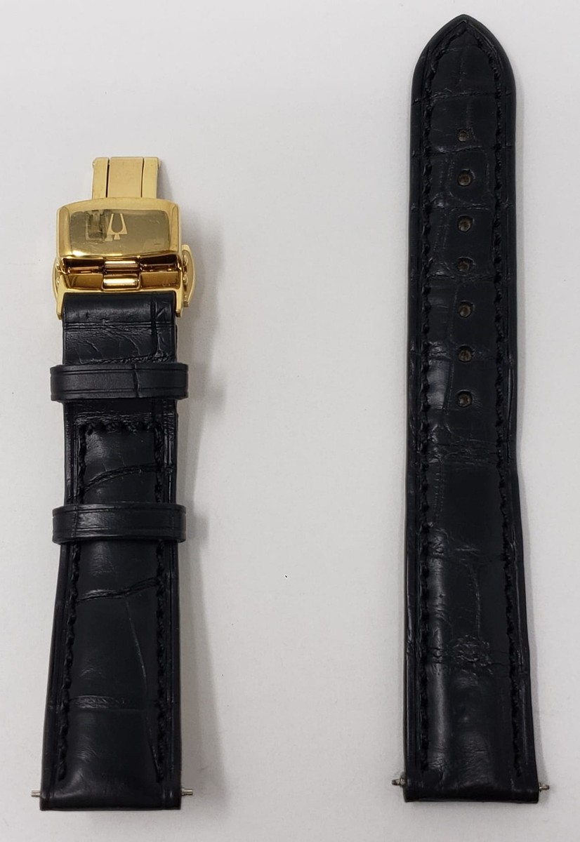 Black Crocodile Leather Belt with Silver Buckle Vintage Bulova 16mm For BULOVA Watch Black Genuine Leather Strap Band Buckle  main image 4