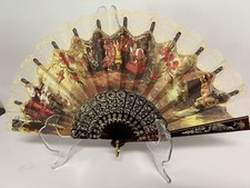 Vintage ABANICOS Decorative Folding Hand Fan With Lace Edging  Gold Accent Han