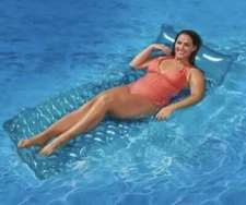 Play Day Inflatable~Neon Blue Comfort Mat~Pool Float Adult Size~New In Package!!