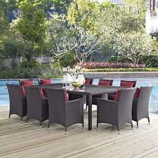 Modway 11PC Wicker Rattan Outdoor Patio Dining Set in Espresso Red