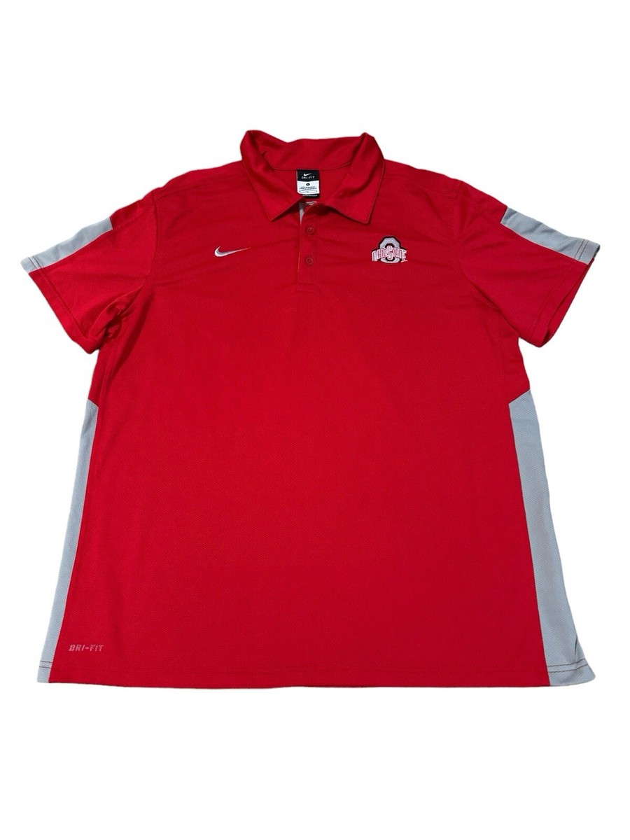 Nike Dri-Fit Ohio State Buckeyes Polo Shirt Mens Large Red Gray Athletic