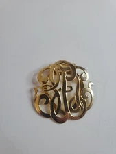 Vintage Monogram Scarf Clip Scroll Letters Shiny Gold Tone Revival Grannycore