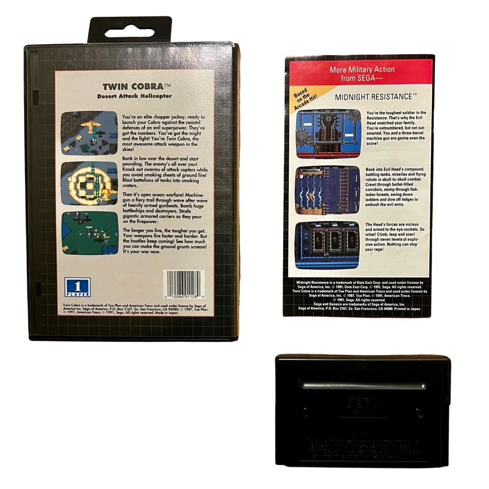 Helicóptero Twin Cobra Desert Attack Sega Genesis 1991 estuche y manual (sin probar) Foto 2 de 4