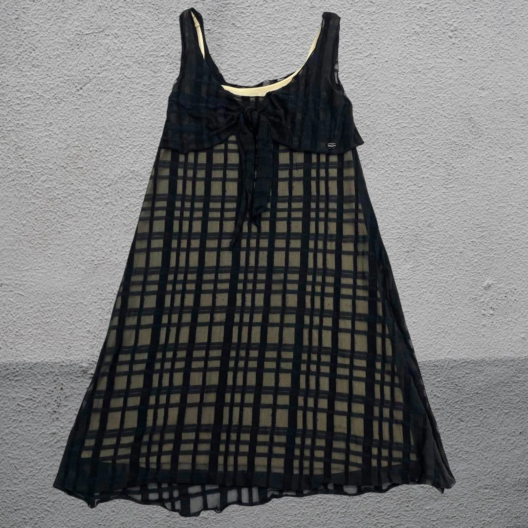 Chanel — CHANEL Front Tie Sheer Check Dress Black 06P P28841W03742 Size 34 Authentic