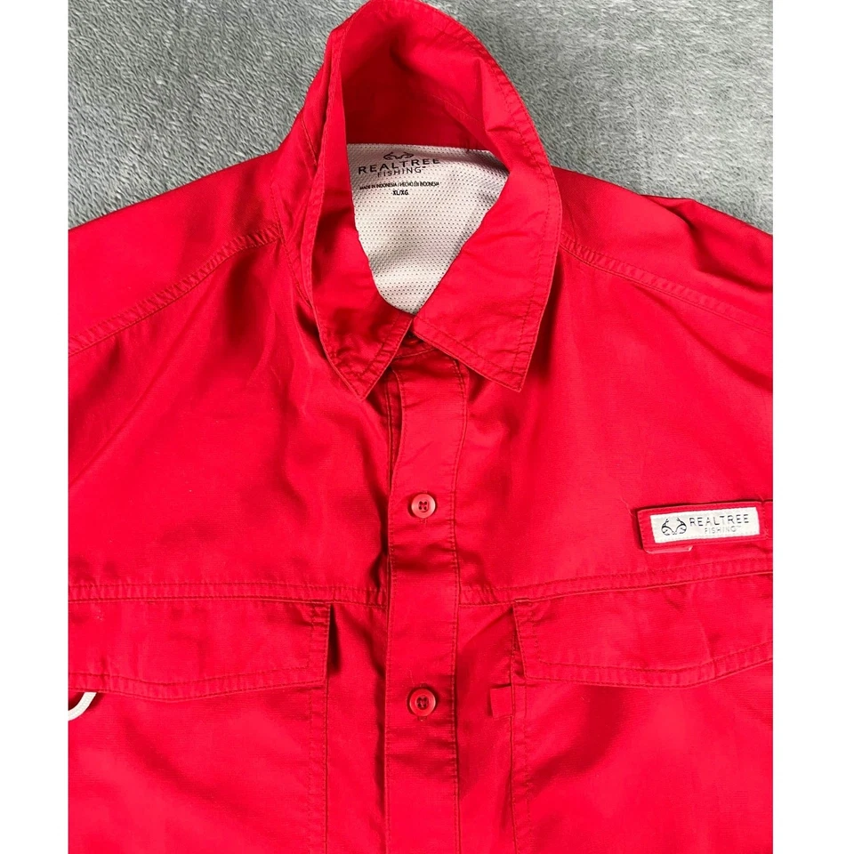 Men’s Realtree Red Short-Sleeve Button-Down Performance Fishing Shirt XL – Good - Image 4 of 4