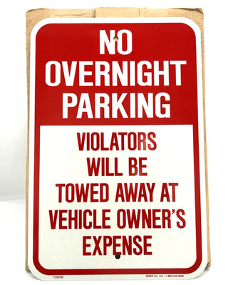 12X18 No Overnight Parking Violators Will Be Towed At Owner Expense Sign x3