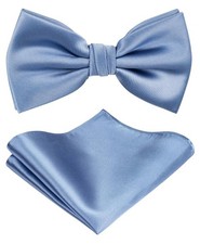 TIE G Solid Color Pre-tied Bow Tie and Pocket Square Sets in Reg, Dusty Blue