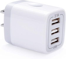 18W/3Amp Fast Charger Adapter, Multiple 3-Port USB Wall Plug Block Cube Box for