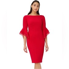 Adrianna Papell Tiered Sleeve Sheath Dress Woman's Size 14 Red Knit Crepe