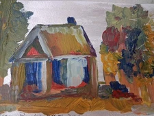 original art paint Acrylic Paper Abstract Landscape 6"x9" House Cottage 